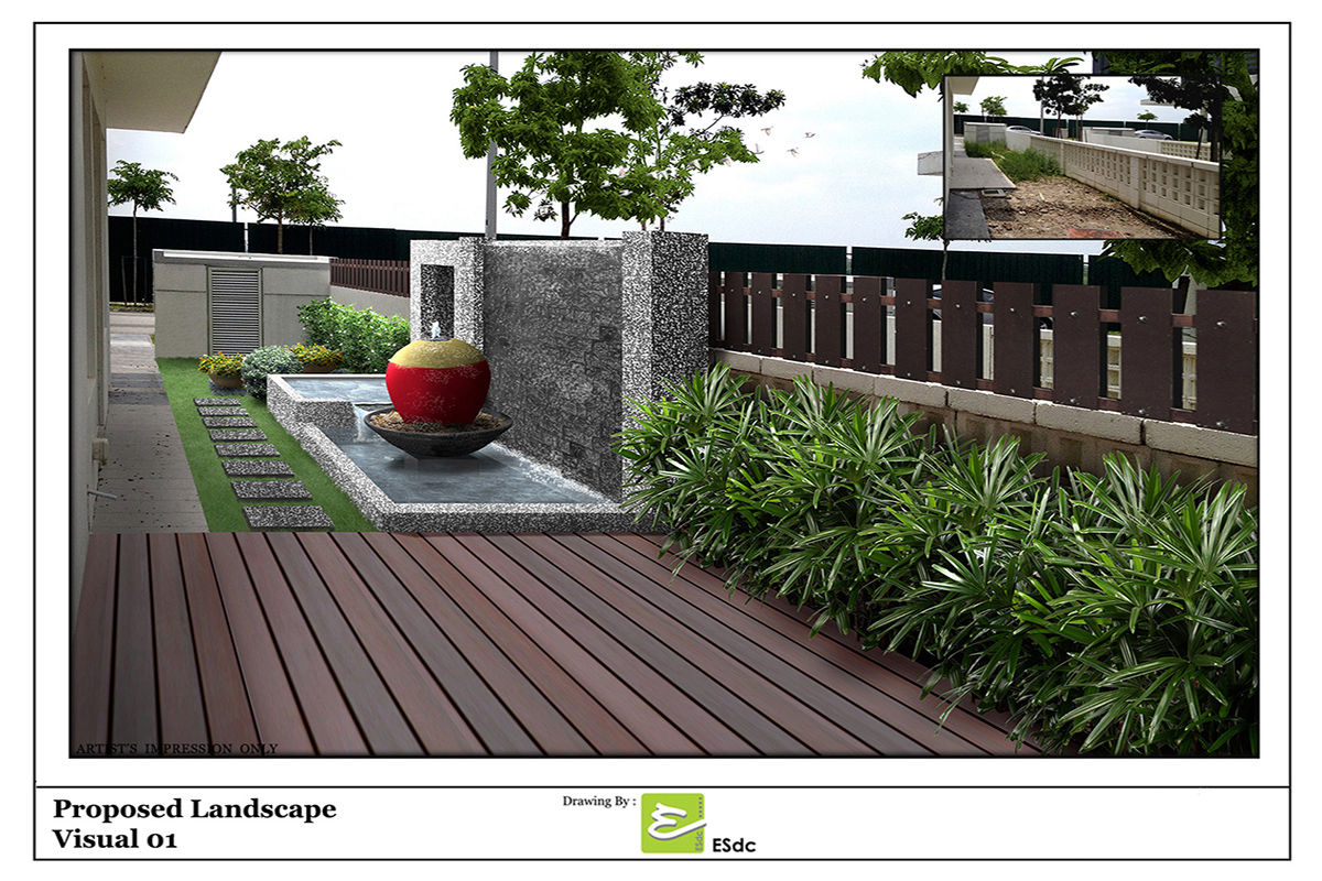 Visual Plan of Hardscape-Garden Landscape Water feature